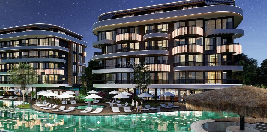 1+0 Lejlighed i Residential complex in the Kestel area with beautiful views of the Mediterranean Sea, the Taurus Mountains and the ancient fortress of Alanya, Alanya, Antalya, Tyrkiet Nr. 49657