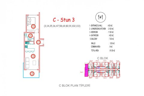 1+1 Lejlighed  i Alanya, Antalya, Tyrkiet Nr. 52411 - 15