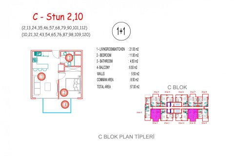 1+1 Lejlighed  i Alanya, Antalya, Tyrkiet Nr. 52411 - 13