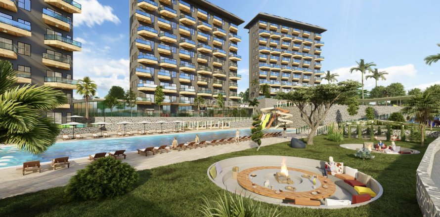 2+1 Lejlighed i A comfortable and cozy complex on the Mediterranean coast surrounded by dense pine forests, Alanya, Antalya, Tyrkiet Nr. 53919