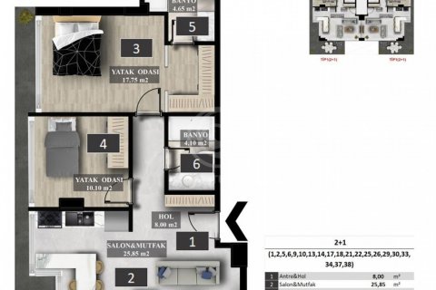 2+1 Lejlighed i Serenity Premium (Махмутлар, Турция), Alanya, Antalya, Tyrkiet Nr. 56823 - 9