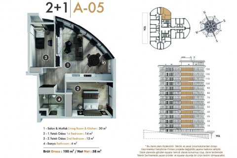 2+1 Lejlighed  i Istanbul, Tyrkiet Nr. 64681 - 14