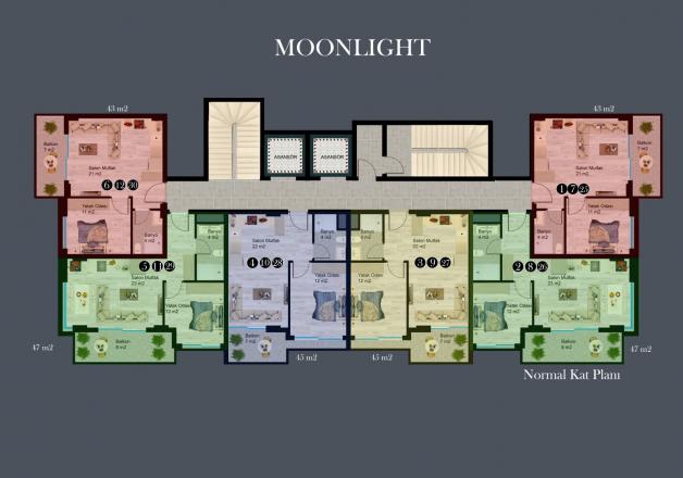 1+1 Lejlighed i Moonlight Star Residence, Avsallar, Antalya, Tyrkiet Nr. 84295