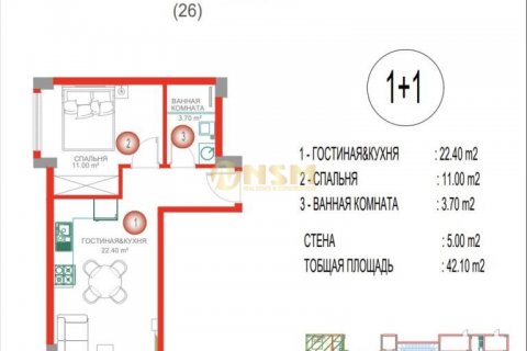 1+1 Lejlighed  i Alanya, Antalya, Tyrkiet Nr. 83845 - 17