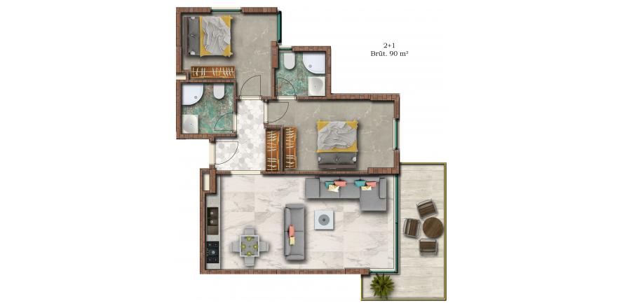 Floor plan «2BR-1», 2+1 in Euro Residence 20