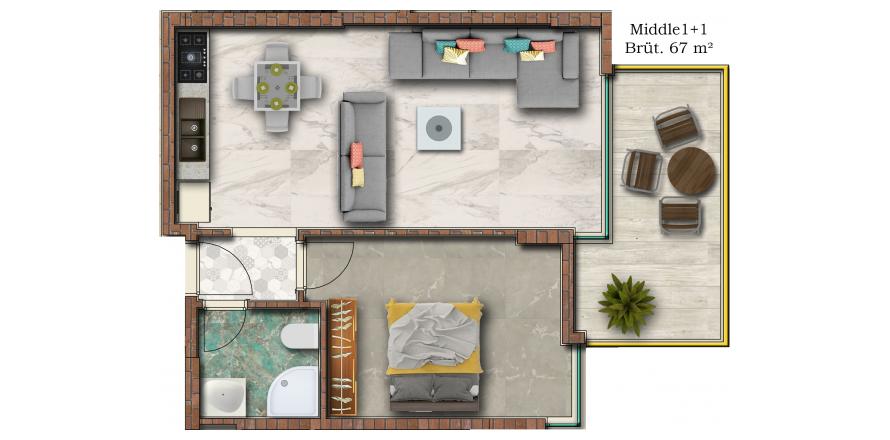 Floor plan «1BR-1», 1+1 in Euro Residence 20