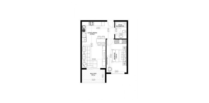 Floor plan «5», 1+1 in YEKTA ALARA CİTY Residence