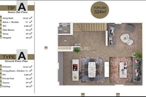 ویلا در  Bodrum ، امارات متحده عربی 3 خوابه ، 324 متر مربع.  شماره 9400 - 11