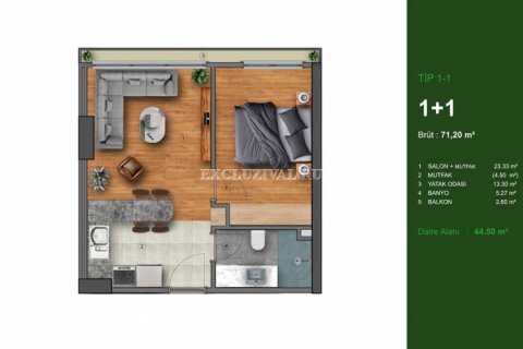 آپارتمان در  Istanbul ، امارات متحده عربی 1 خوابه ، 71 متر مربع.  شماره 8809 - 6