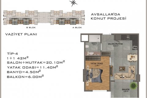 مجتمع مسکونی در  Avsallar ، امارات متحده عربی 42 متر مربع.  شماره 18955 - 30
