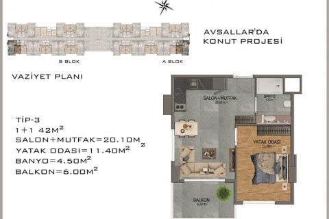 مجتمع مسکونی در  Avsallar ، امارات متحده عربی 42 متر مربع.  شماره 18955 - 29