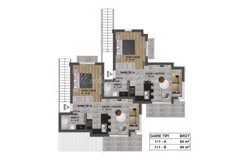 آپارتمان در  Bodrum ، امارات متحده عربی 1 خوابه ، 64 متر مربع.  شماره 27269 - 3