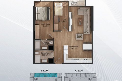 آپارتمان در  Istanbul ، امارات متحده عربی 1 خوابه ، 71 متر مربع.  شماره 30516 - 18