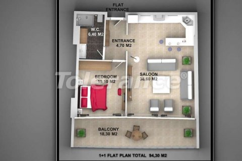 آپارتمان در  Alanya ، امارات متحده عربی 2 خوابه ، 62 متر مربع.  شماره 3720 - 5