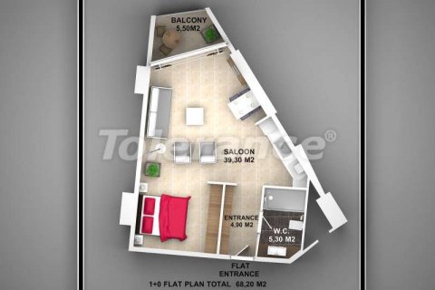 آپارتمان در  Alanya ، امارات متحده عربی 2 خوابه ، 62 متر مربع.  شماره 3720 - 4