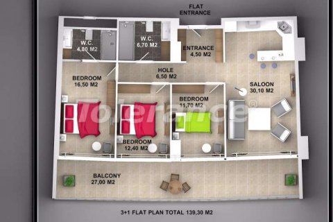 آپارتمان در  Alanya ، امارات متحده عربی 2 خوابه ، 62 متر مربع.  شماره 3720 - 8