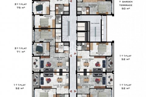 آپارتمان در Kargicak،  Alanya ، امارات متحده عربی 2 خوابه ، 71 متر مربع.  شماره 28432 - 13