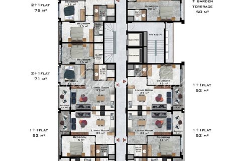 آپارتمان در  Alanya ، امارات متحده عربی 1 خوابه ، 55 متر مربع.  شماره 37504 - 27