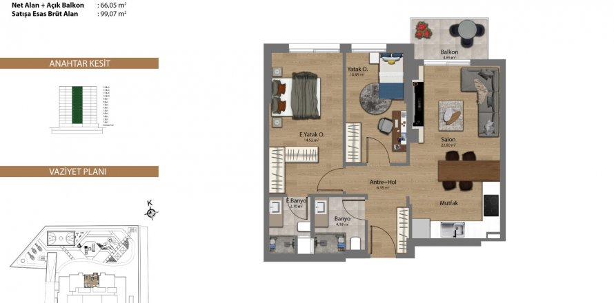 آپارتمان در در Vera Yaşam project Istanbul ، امارات متحده عربی 2 خوابه ، 103.83 متر مربع.  شماره 49955