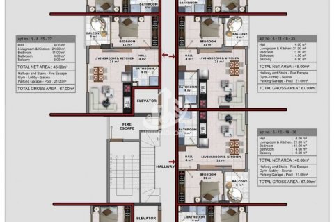 آپارتمان در  Oba ، امارات متحده عربی 1 خوابه ، 67 متر مربع.  شماره 48486 - 12