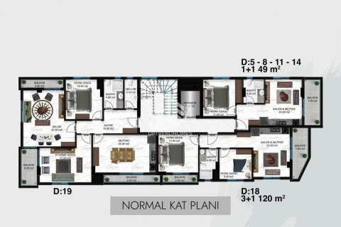 آپارتمان در  Alanya ، امارات متحده عربی 1 خوابه ، 49 متر مربع.  شماره 50294 - 25