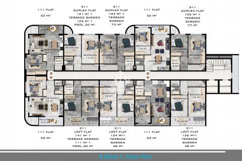 آپارتمان در  Oba ، امارات متحده عربی 1 خوابه ، 52 متر مربع.  شماره 47863 - 25