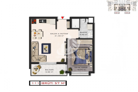 آپارتمان در  Avsallar ، امارات متحده عربی 1 خوابه ، 57 متر مربع.  شماره 39597 - 17
