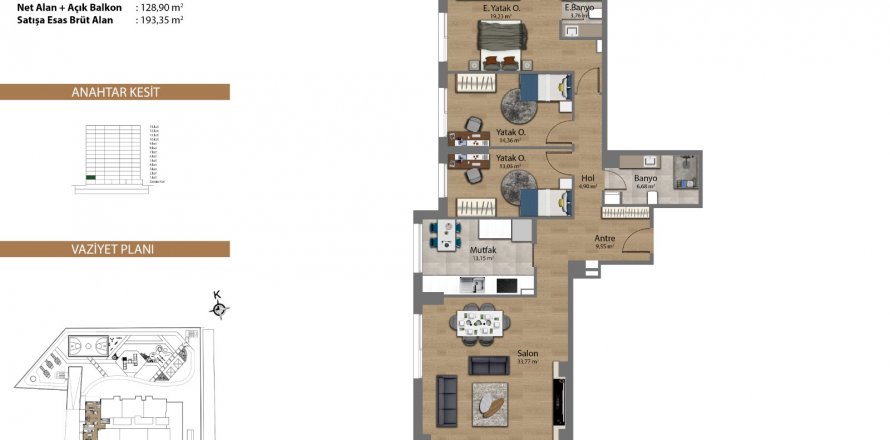 آپارتمان در در Vera Yaşam project Istanbul ، امارات متحده عربی 3 خوابه ، 193.35 متر مربع.  شماره 49957