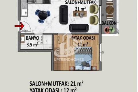 آپارتمان در  Alanya ، امارات متحده عربی 1 خوابه ، 46 متر مربع.  شماره 37987 - 23