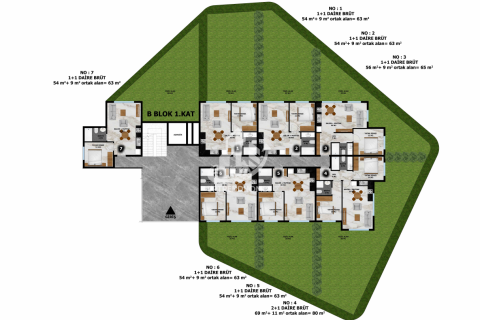 آپارتمان در  Avsallar ، امارات متحده عربی 1 خوابه ، 63 متر مربع.  شماره 47307 - 15