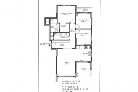 آپارتمان در  Mersin ، امارات متحده عربی 3 خوابه ، 120 متر مربع.  شماره 49784 - 2