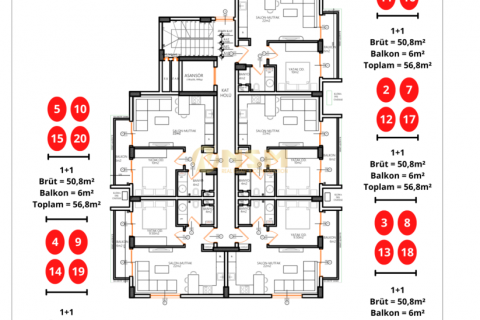 آپارتمان در  Alanya ، امارات متحده عربی 1 خوابه ، 57 متر مربع.  شماره 54031 - 15