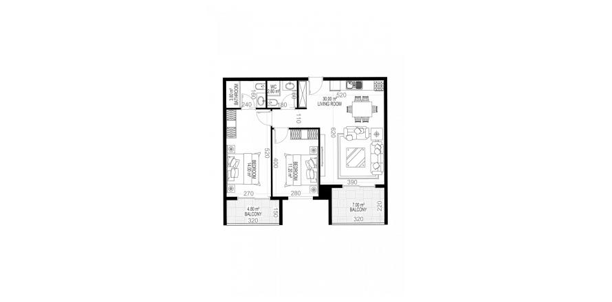 آپارتمان در در Yekta Sungate Residence Gazipasa ، امارات متحده عربی 2 خوابه ، 120.9 متر مربع.  شماره 51949