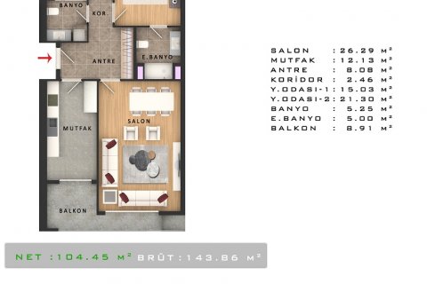 آپارتمان در  Istanbul ، امارات متحده عربی 2 خوابه ، 113 متر مربع.  شماره 52862 - 18