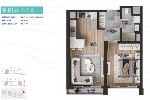 آپارتمان در  Istanbul ، امارات متحده عربی 1 خوابه ، 73 متر مربع.  شماره 51475 - 19