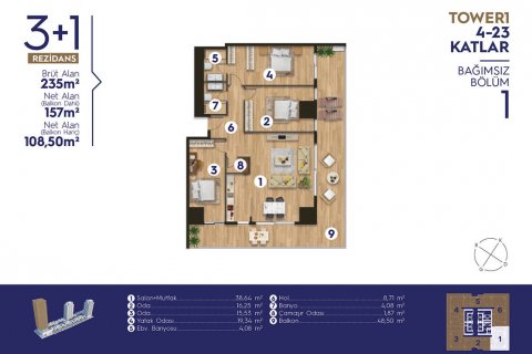 آپارتمان در  Izmir ، امارات متحده عربی 3 خوابه ، 143 متر مربع.  شماره 52452 - 18