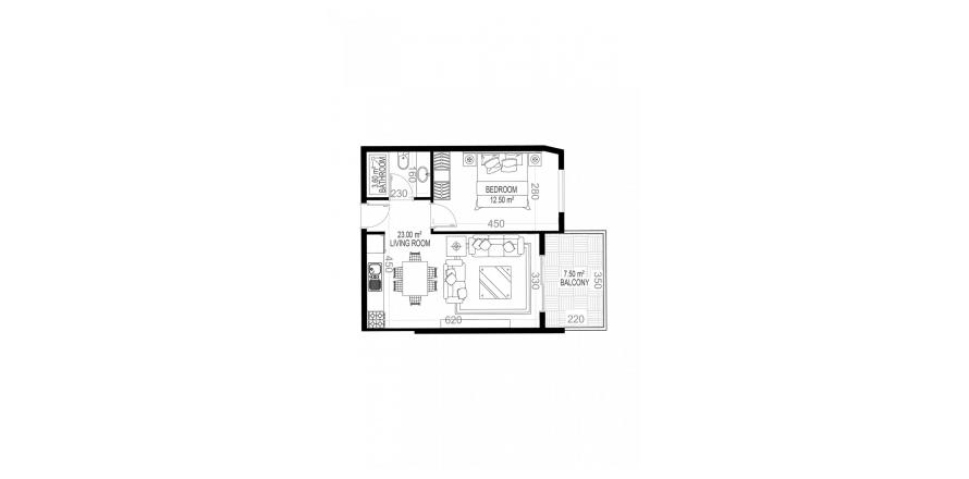 آپارتمان در در Yekta Sungate Residence Gazipasa ، امارات متحده عربی 1 خوابه ، 52 متر مربع.  شماره 51980