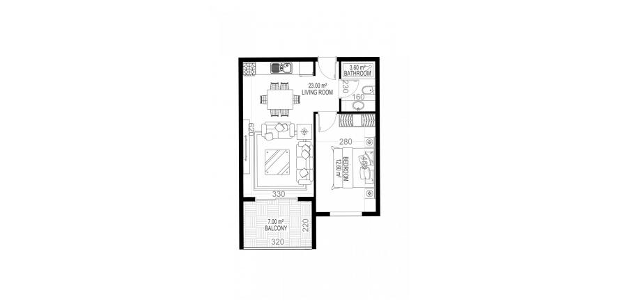 آپارتمان در در Yekta Sungate Residence Gazipasa ، امارات متحده عربی 1 خوابه ، 51.5 متر مربع.  شماره 51981