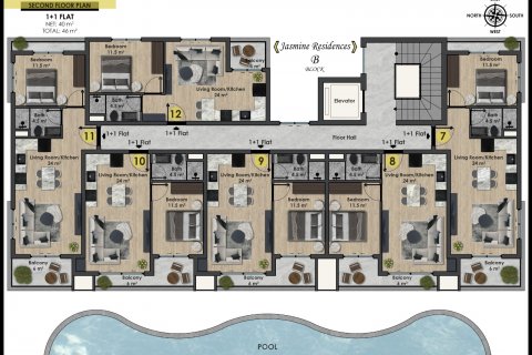 آپارتمان در Okurcalar،  Alanya ، امارات متحده عربی 1 خوابه ، 46 متر مربع.  شماره 50827 - 16