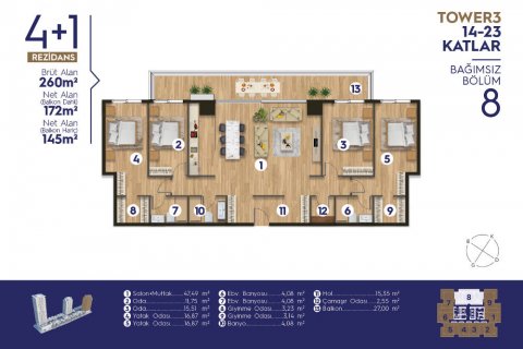 آپارتمان در  Izmir ، امارات متحده عربی 4 خوابه ، 172 متر مربع.  شماره 52453 - 16