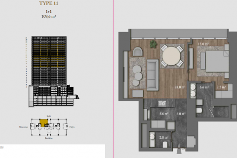 آپارتمان در  Istanbul ، امارات متحده عربی 1 خوابه ، 110 متر مربع.  شماره 51646 - 16