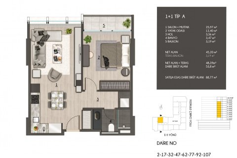 آپارتمان در  Istanbul ، امارات متحده عربی 1 خوابه ، 77 متر مربع.  شماره 51397 - 16
