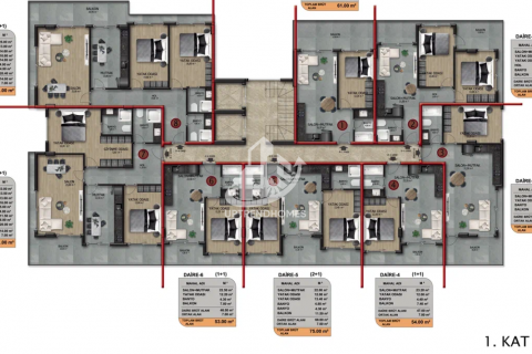 آپارتمان در  Oba ، امارات متحده عربی 1 خوابه ، 46 متر مربع.  شماره 47018 - 21
