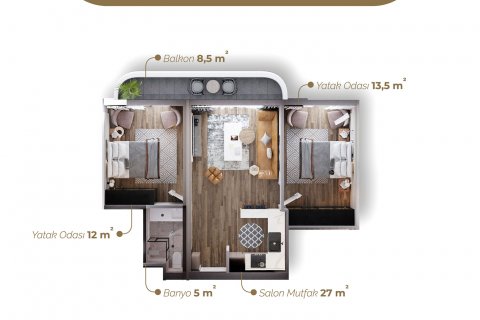 آپارتمان در  Izmir ، امارات متحده عربی 2 خوابه ، 81 متر مربع.  شماره 52436 - 14