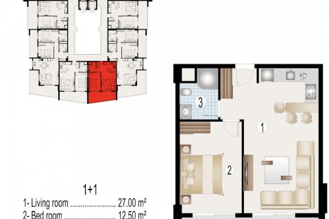 آپارتمان در  Alanya ، امارات متحده عربی 1 خوابه ، 74 متر مربع.  شماره 51482 - 18