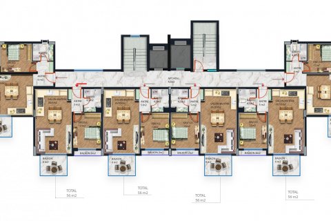 آپارتمان در  Alanya ، امارات متحده عربی 1 خوابه ، 55 متر مربع.  شماره 52419 - 25