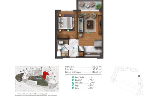 آپارتمان در  Izmir ، امارات متحده عربی 1 خوابه ، 50 متر مربع.  شماره 52403 - 20