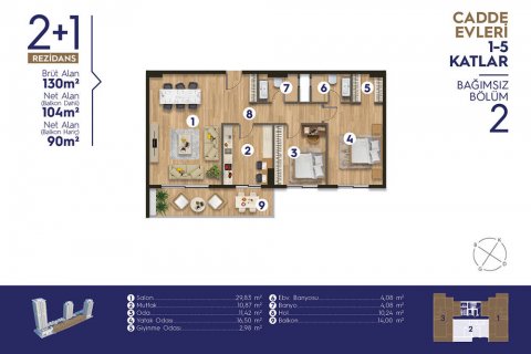 آپارتمان در  Izmir ، امارات متحده عربی 2 خوابه ، 85 متر مربع.  شماره 52451 - 18