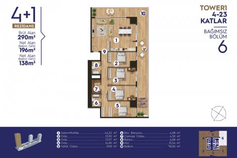 آپارتمان در  Izmir ، امارات متحده عربی 4 خوابه ، 172 متر مربع.  شماره 52453 - 17