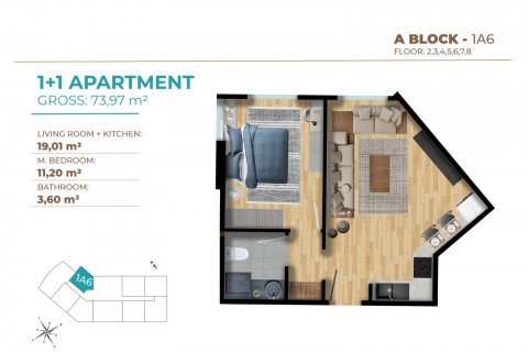 آپارتمان در  Istanbul ، امارات متحده عربی 1 خوابه ، 74 متر مربع.  شماره 52851 - 14